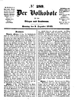 Der Volksbote für den Bürger und Landmann Sonntag 9. Dezember 1849