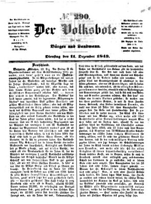 Der Volksbote für den Bürger und Landmann Dienstag 11. Dezember 1849