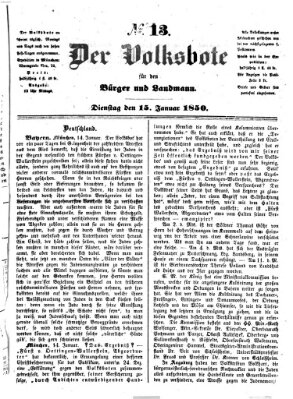 Der Volksbote für den Bürger und Landmann Dienstag 15. Januar 1850