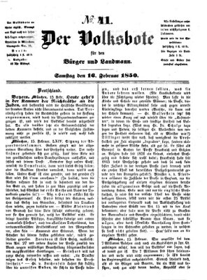 Der Volksbote für den Bürger und Landmann Samstag 16. Februar 1850