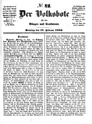 Der Volksbote für den Bürger und Landmann Sonntag 17. Februar 1850