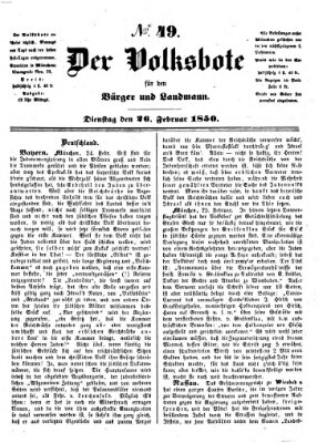 Der Volksbote für den Bürger und Landmann Dienstag 26. Februar 1850