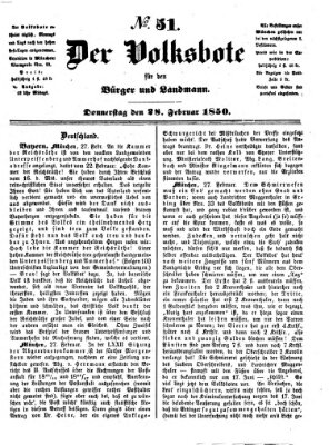 Der Volksbote für den Bürger und Landmann Donnerstag 28. Februar 1850