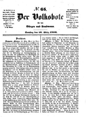 Der Volksbote für den Bürger und Landmann Samstag 16. März 1850