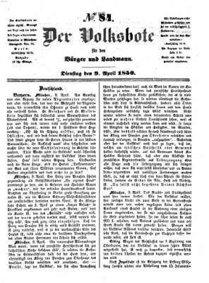 Der Volksbote für den Bürger und Landmann Dienstag 9. April 1850