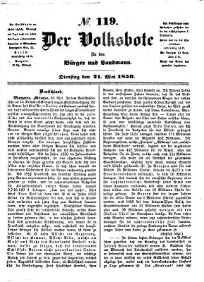 Der Volksbote für den Bürger und Landmann Dienstag 21. Mai 1850