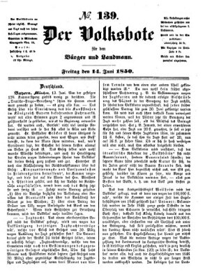 Der Volksbote für den Bürger und Landmann Freitag 14. Juni 1850