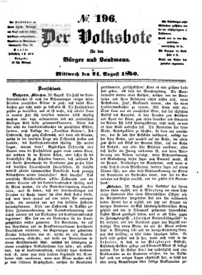 Der Volksbote für den Bürger und Landmann Mittwoch 21. August 1850