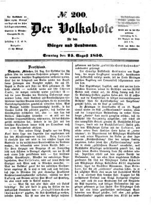 Der Volksbote für den Bürger und Landmann Sonntag 25. August 1850