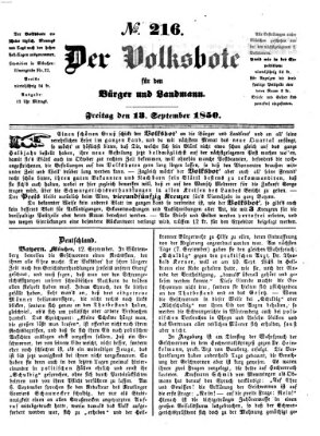 Der Volksbote für den Bürger und Landmann Freitag 13. September 1850