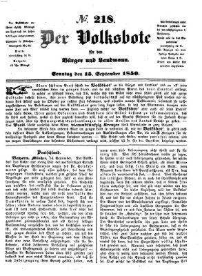 Der Volksbote für den Bürger und Landmann Sonntag 15. September 1850