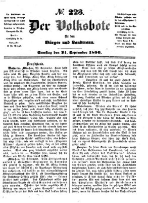 Der Volksbote für den Bürger und Landmann Samstag 21. September 1850