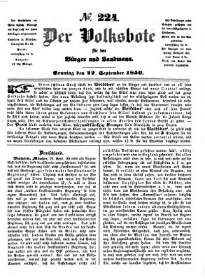 Der Volksbote für den Bürger und Landmann Sonntag 22. September 1850