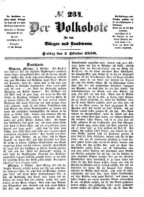 Der Volksbote für den Bürger und Landmann Freitag 4. Oktober 1850