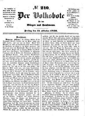 Der Volksbote für den Bürger und Landmann Freitag 11. Oktober 1850