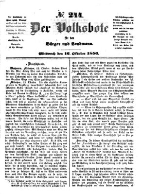 Der Volksbote für den Bürger und Landmann Mittwoch 16. Oktober 1850