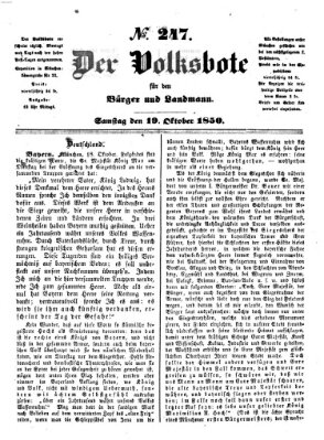 Der Volksbote für den Bürger und Landmann Samstag 19. Oktober 1850