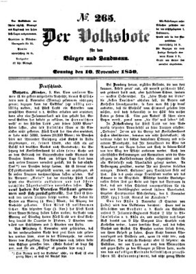 Der Volksbote für den Bürger und Landmann Sonntag 10. November 1850