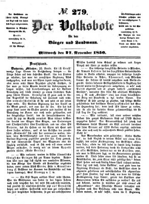 Der Volksbote für den Bürger und Landmann Mittwoch 27. November 1850