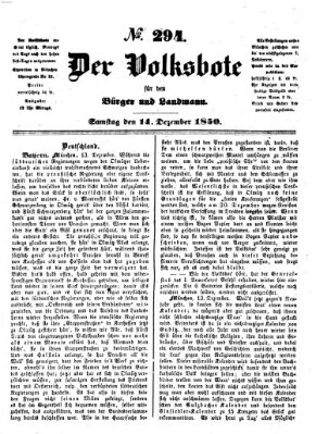 Der Volksbote für den Bürger und Landmann Samstag 14. Dezember 1850