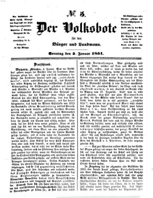 Der Volksbote für den Bürger und Landmann Sonntag 5. Januar 1851