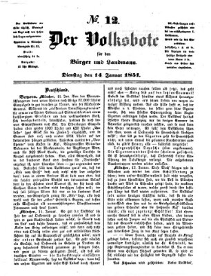 Der Volksbote für den Bürger und Landmann Dienstag 14. Januar 1851