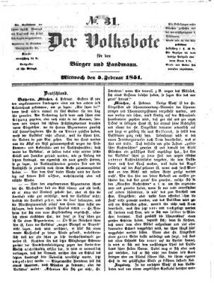 Der Volksbote für den Bürger und Landmann Mittwoch 5. Februar 1851