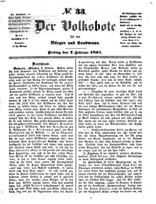 Der Volksbote für den Bürger und Landmann Freitag 7. Februar 1851