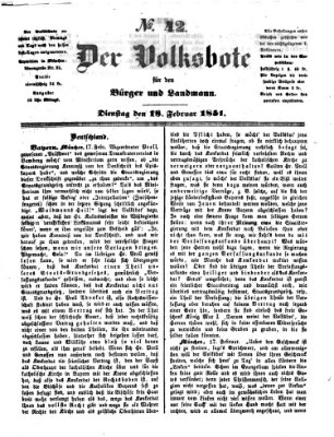 Der Volksbote für den Bürger und Landmann Dienstag 18. Februar 1851