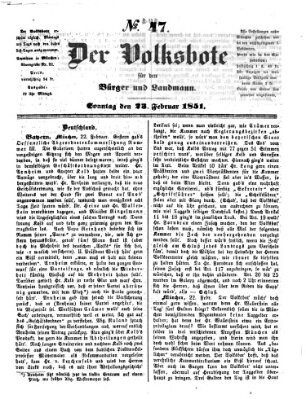 Der Volksbote für den Bürger und Landmann Sonntag 23. Februar 1851