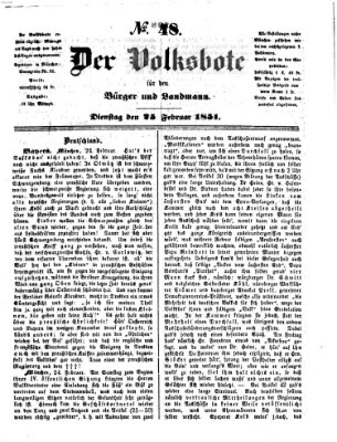 Der Volksbote für den Bürger und Landmann Dienstag 25. Februar 1851