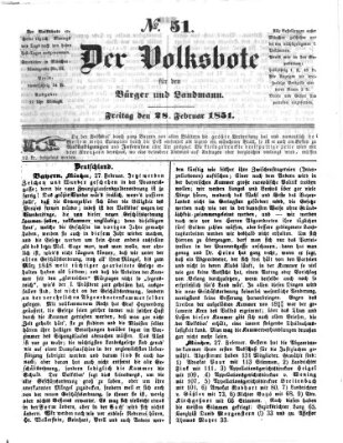 Der Volksbote für den Bürger und Landmann Freitag 28. Februar 1851