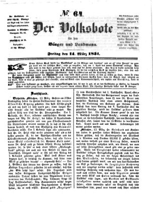 Der Volksbote für den Bürger und Landmann Freitag 14. März 1851