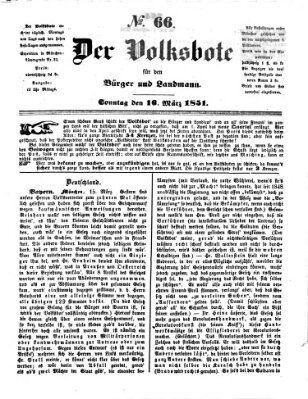 Der Volksbote für den Bürger und Landmann Sonntag 16. März 1851