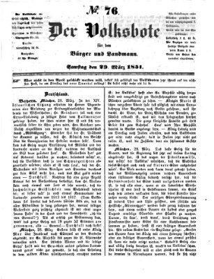 Der Volksbote für den Bürger und Landmann Samstag 29. März 1851