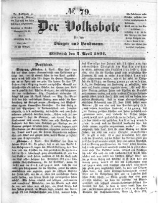 Der Volksbote für den Bürger und Landmann Mittwoch 2. April 1851