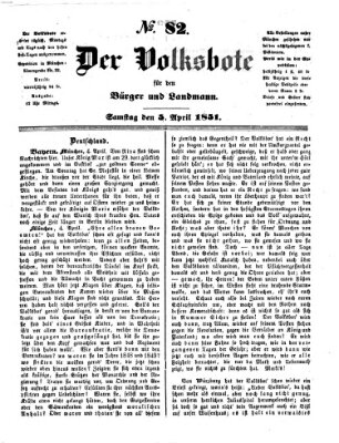 Der Volksbote für den Bürger und Landmann Samstag 5. April 1851