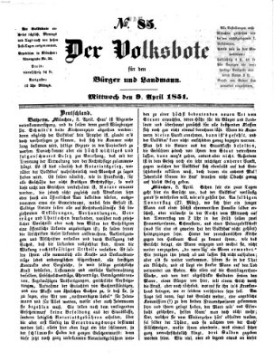 Der Volksbote für den Bürger und Landmann Mittwoch 9. April 1851