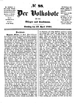 Der Volksbote für den Bürger und Landmann Samstag 12. April 1851