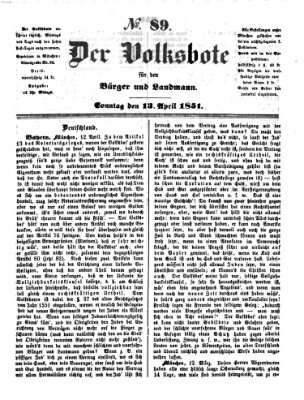 Der Volksbote für den Bürger und Landmann Sonntag 13. April 1851