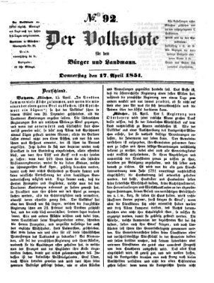 Der Volksbote für den Bürger und Landmann Donnerstag 17. April 1851