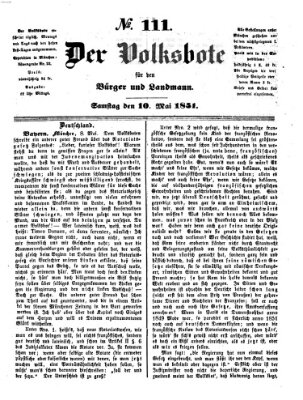 Der Volksbote für den Bürger und Landmann Samstag 10. Mai 1851