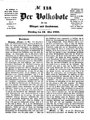 Der Volksbote für den Bürger und Landmann Dienstag 13. Mai 1851