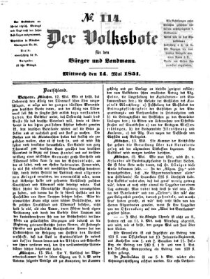 Der Volksbote für den Bürger und Landmann Mittwoch 14. Mai 1851