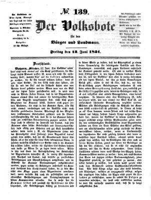 Der Volksbote für den Bürger und Landmann Freitag 13. Juni 1851