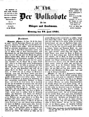 Der Volksbote für den Bürger und Landmann Sonntag 22. Juni 1851