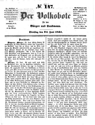 Der Volksbote für den Bürger und Landmann Dienstag 24. Juni 1851