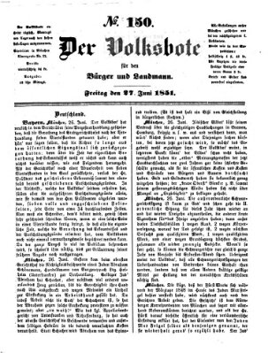 Der Volksbote für den Bürger und Landmann Freitag 27. Juni 1851