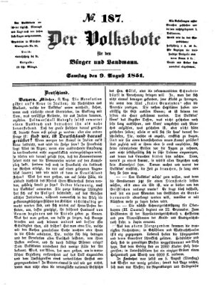 Der Volksbote für den Bürger und Landmann Samstag 9. August 1851