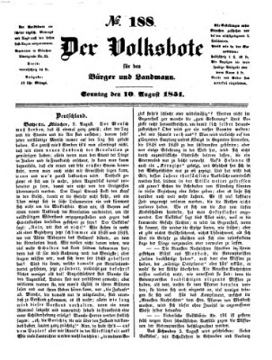 Der Volksbote für den Bürger und Landmann Sonntag 10. August 1851